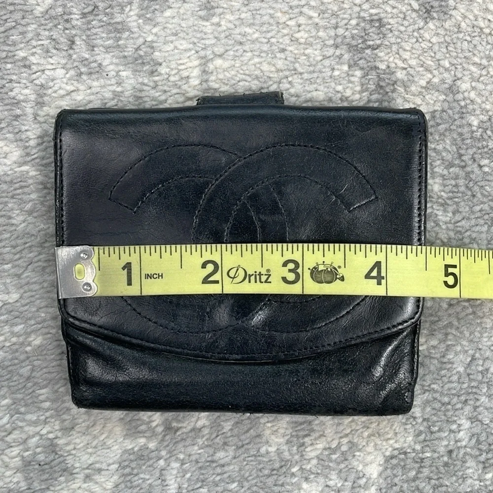 Chanel Caviar Skin Black Leather CC Bifold Compact Wallet Luxury Designer
